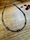 18 Inch 5 mm Sterling Silver Pearls necklace with purple spiny rondelle and wampum shell