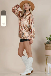 Satin Western Boots Print Collar Shirt