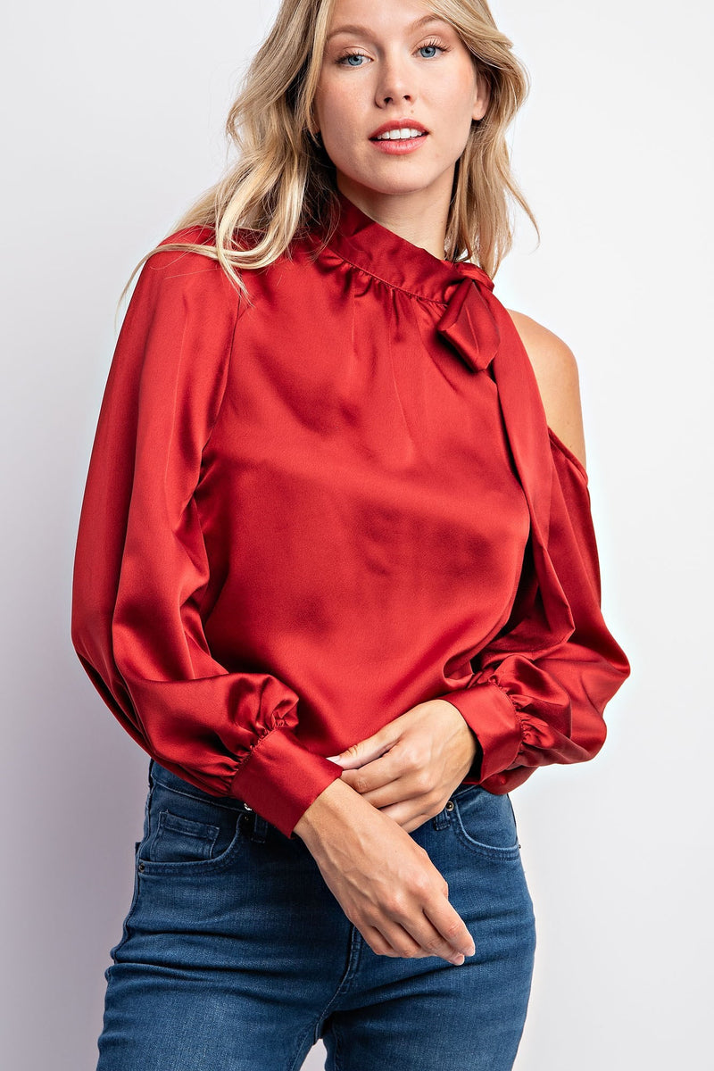 LL Merlot Open Shoulder Top