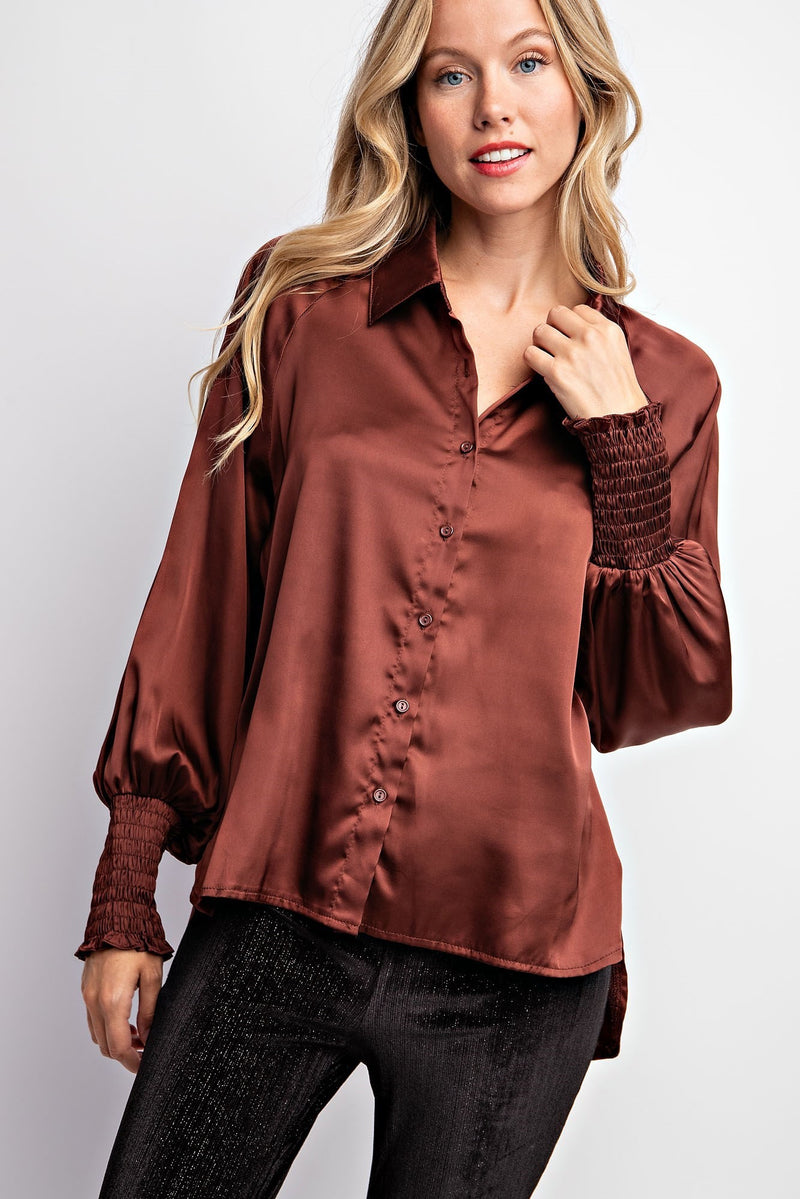 LL Chocolate Satin Button Up