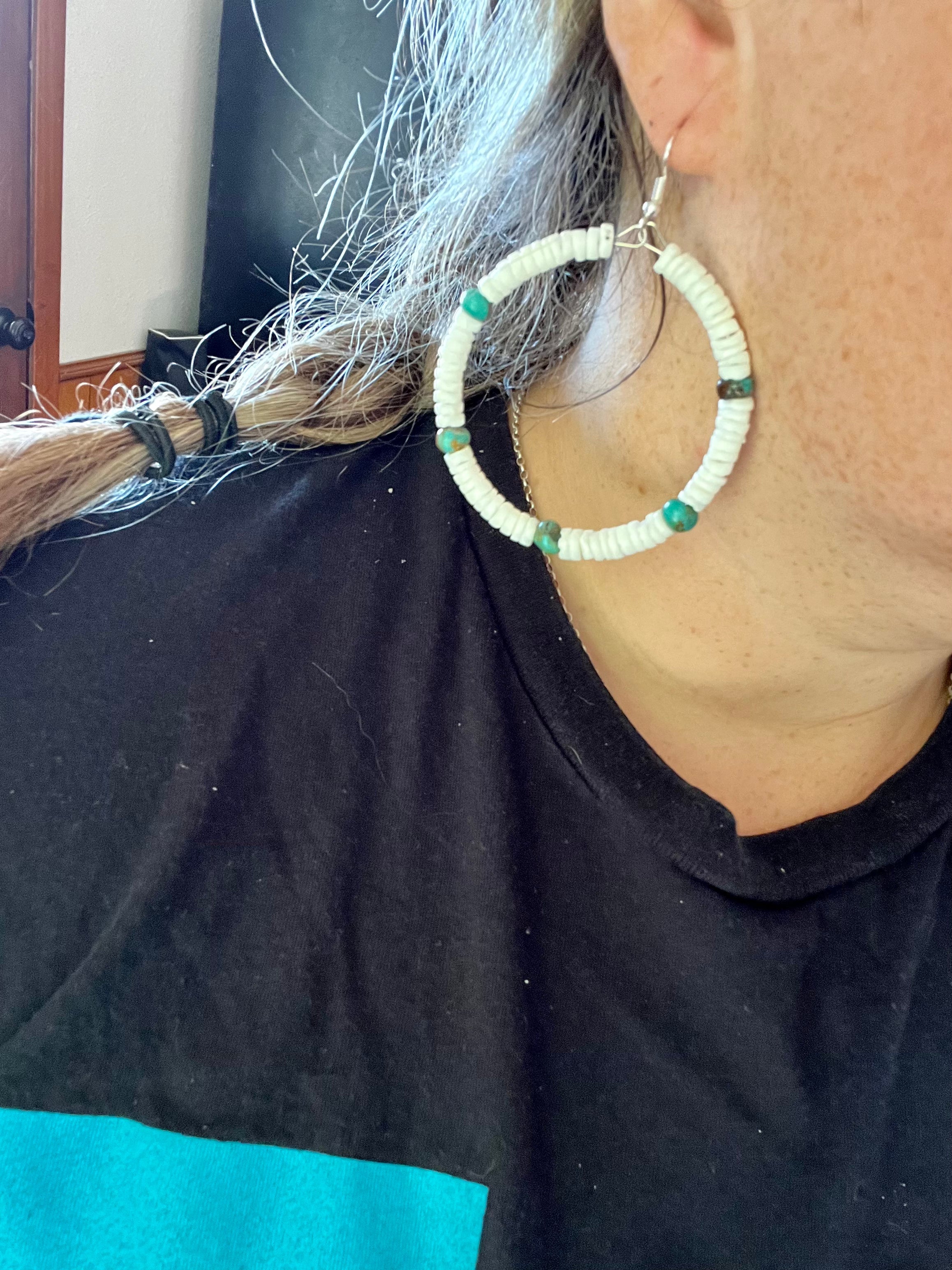 Shell hoop and turquoise earrings