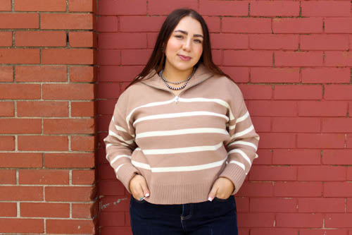 HF Tan Stripe Half Zip